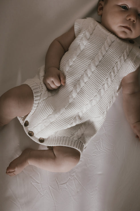 luna-luca-cable-knit-summer-romper-white Luna and Luca Newborn Baby Clothes